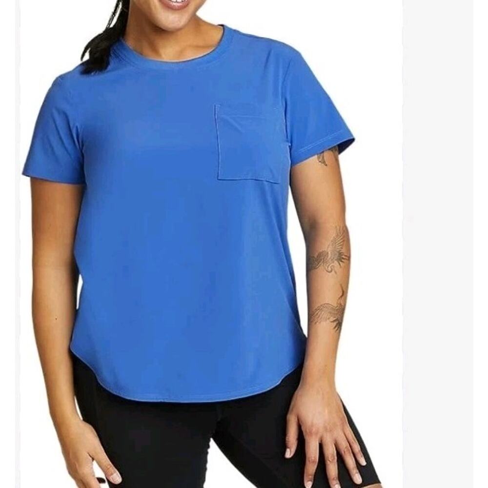 NEW Eddie Bauer Departure Short Sleeve Pocket Tee Shirt Womens XXL 2XL Blue
